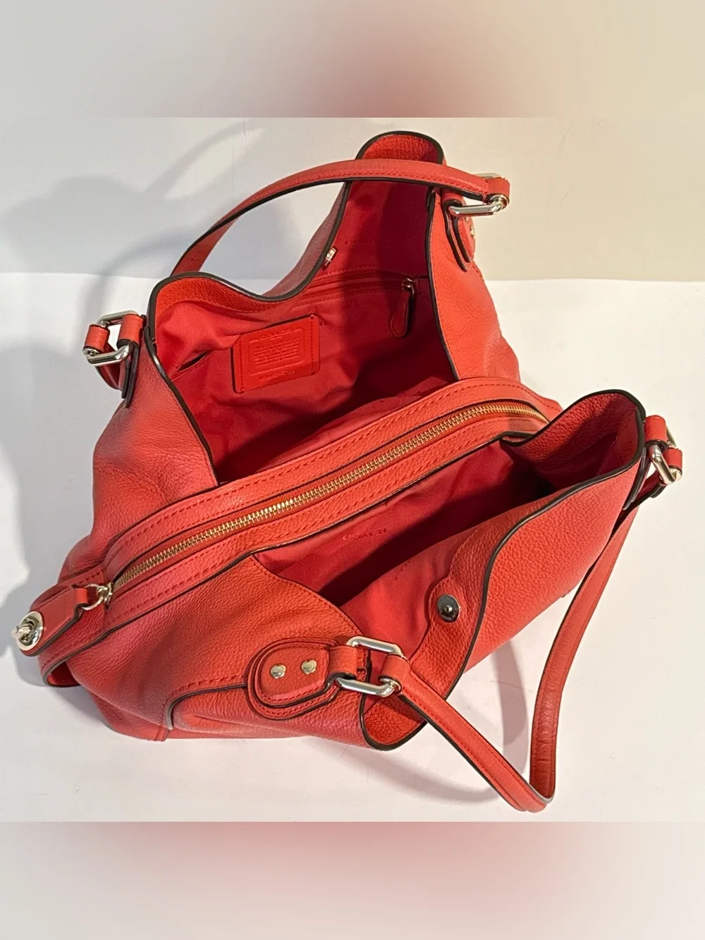 Coach Edie 31 Pebbled Leather Coral Orange Red Purse 57125 Shoulder Bag
